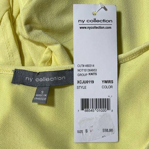 NY Collection Small Top Flutter Sleeve Stretch Scoop Neck Lemon Yellow Ruffled - Picture 5 of 7